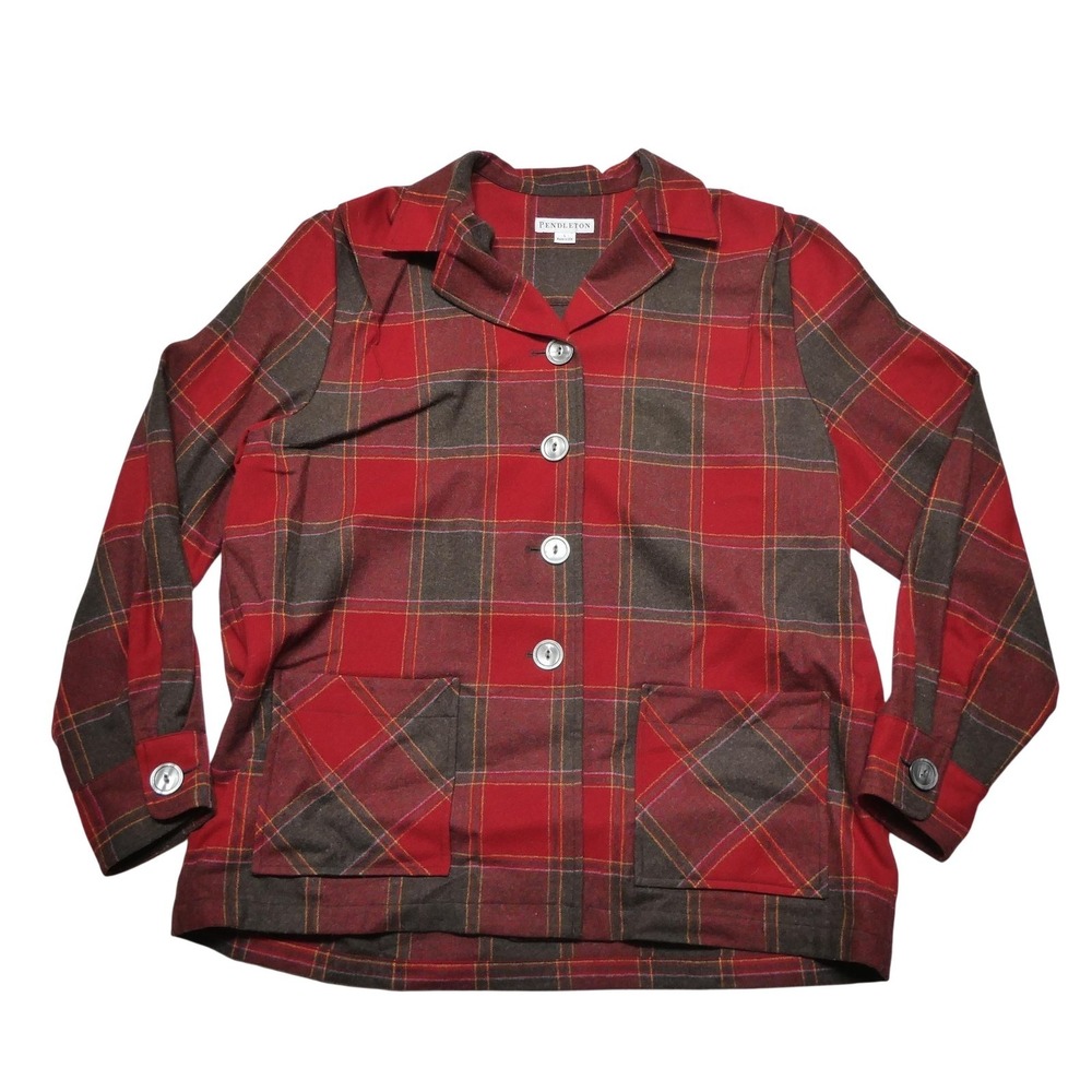 Pendleton Jacket Mens Large Red Wool Plaid Button‎ Heritage Limited Edition USA